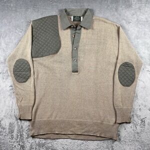 Vintage Willis & Geiger Sweater Mens L Collared Knit Shooting Elbow Patch Safari